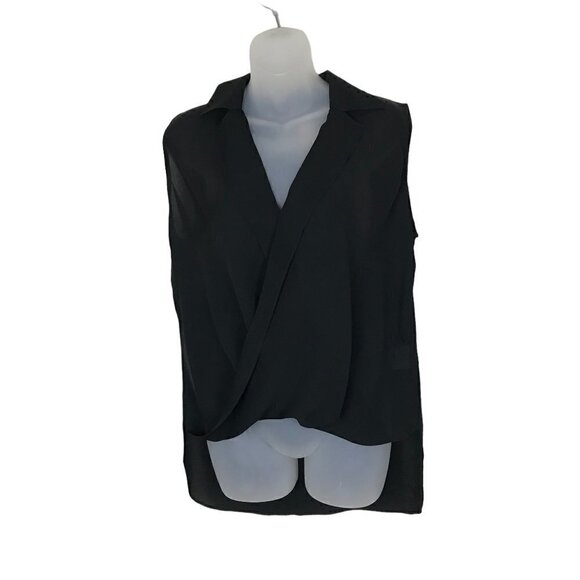 Judith & Charles Black 100% Silk Collar Drape Wrap Sleeveless Blouse Size 8 - Picture 1 of 7